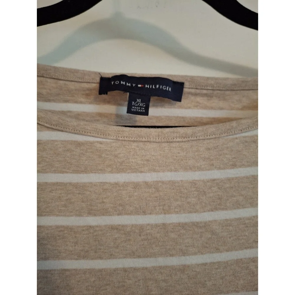 Womens Tommy Hilfiger Tan & White Striped Shirt Sleeve Top. Size XL - Picture 2 of 4